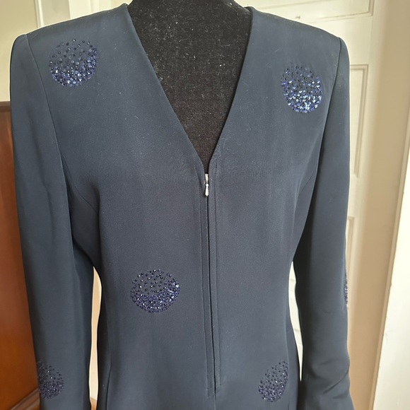 Akris Jackets & Blazers - Akris Navy Silk Jacket with Hand Beaded Crystals Size 10